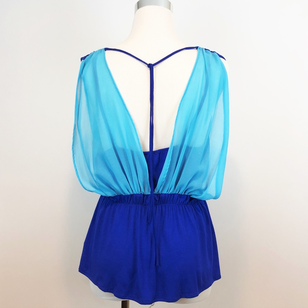 Wilster Blue Sexy Open Back V Neck Top Blouse sz M